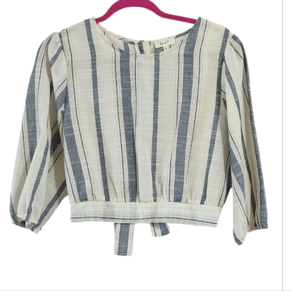 Love Tree Navy and Cream Striped Blouse
